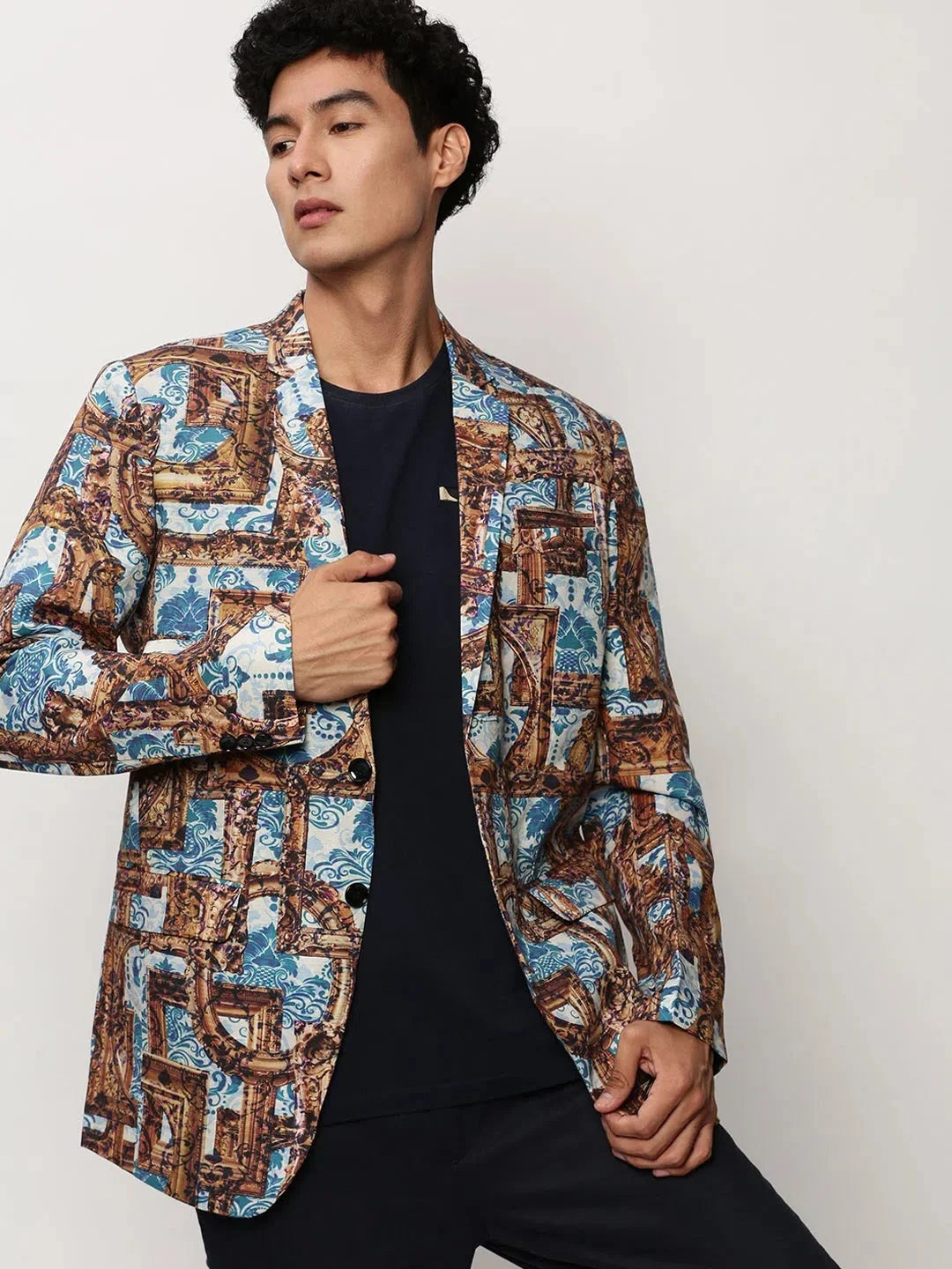 Brown Printed Casual Blazer | Men's Ethnic Wear - DesiQlo