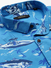 Men Blue Printed Casual Shirt-CLARISSAPRINT-2004-Blue
