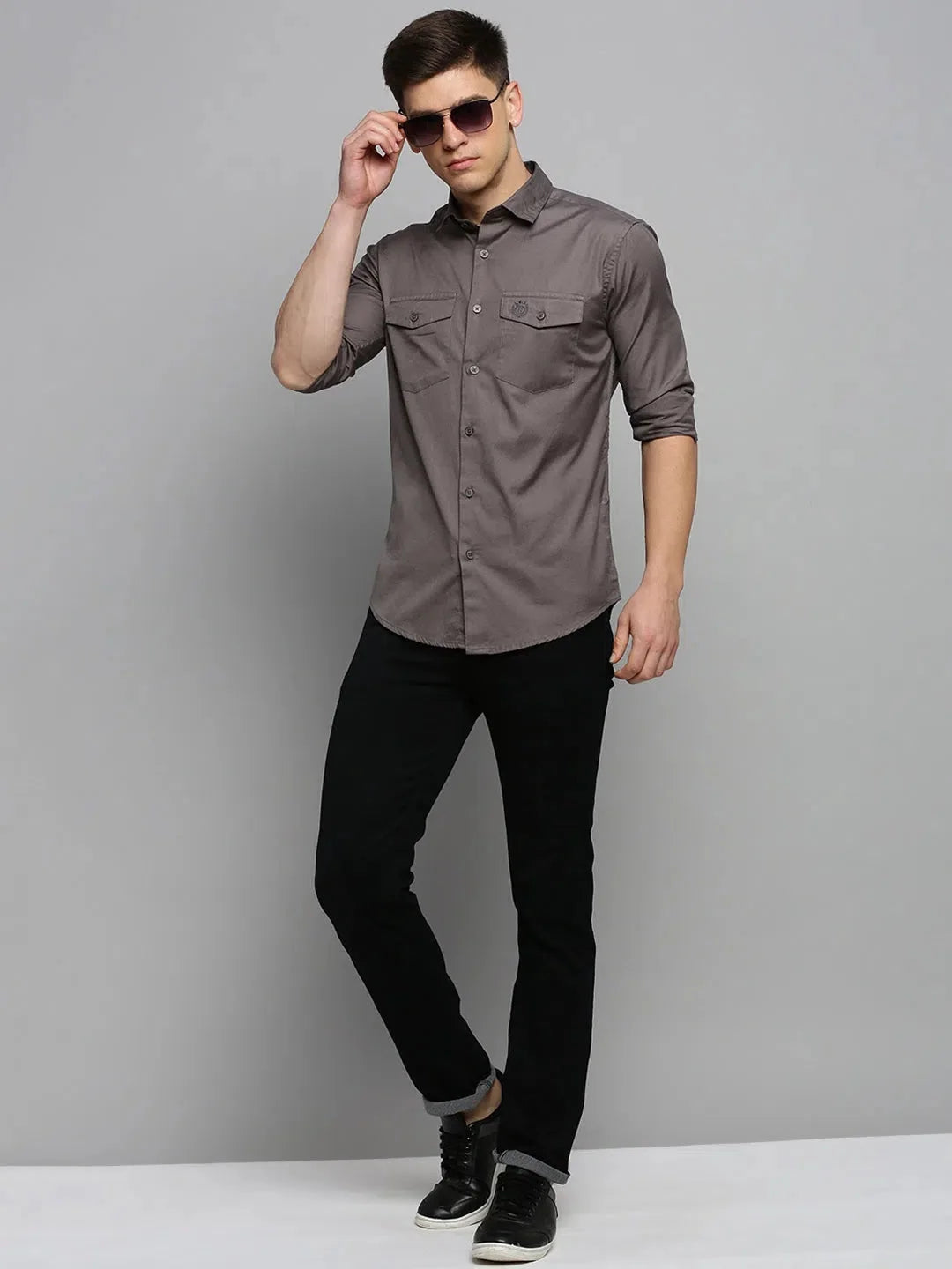 Grey Solid Mens Shirt - DesiQlo Casual Cotton Shirt