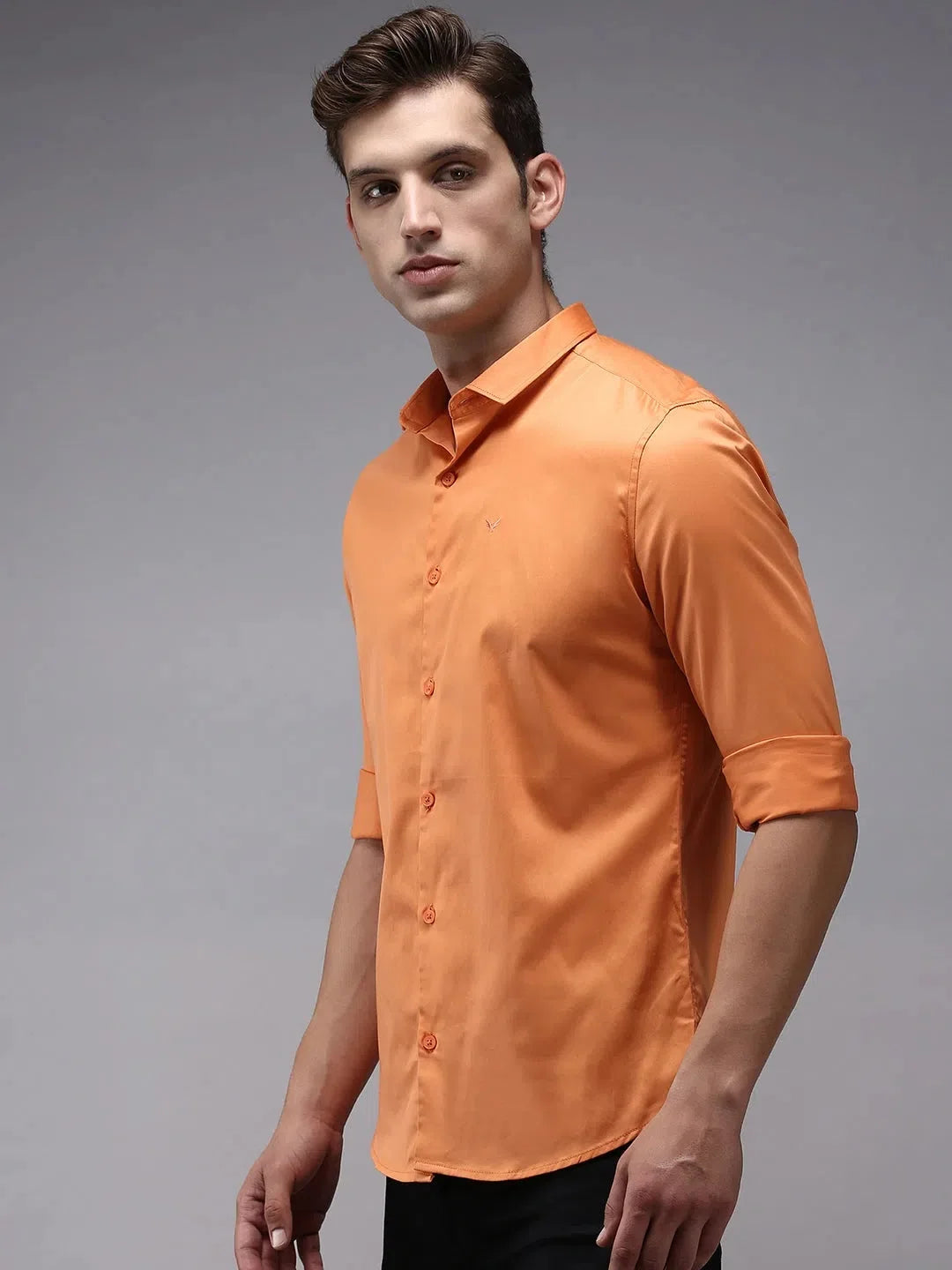 Mens Orange Solid Cotton Shirt - DesiQlo Casual Shirt