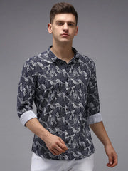 Men Blue Printed Casual Shirt-PARKERPRINT-1545-Navyblue