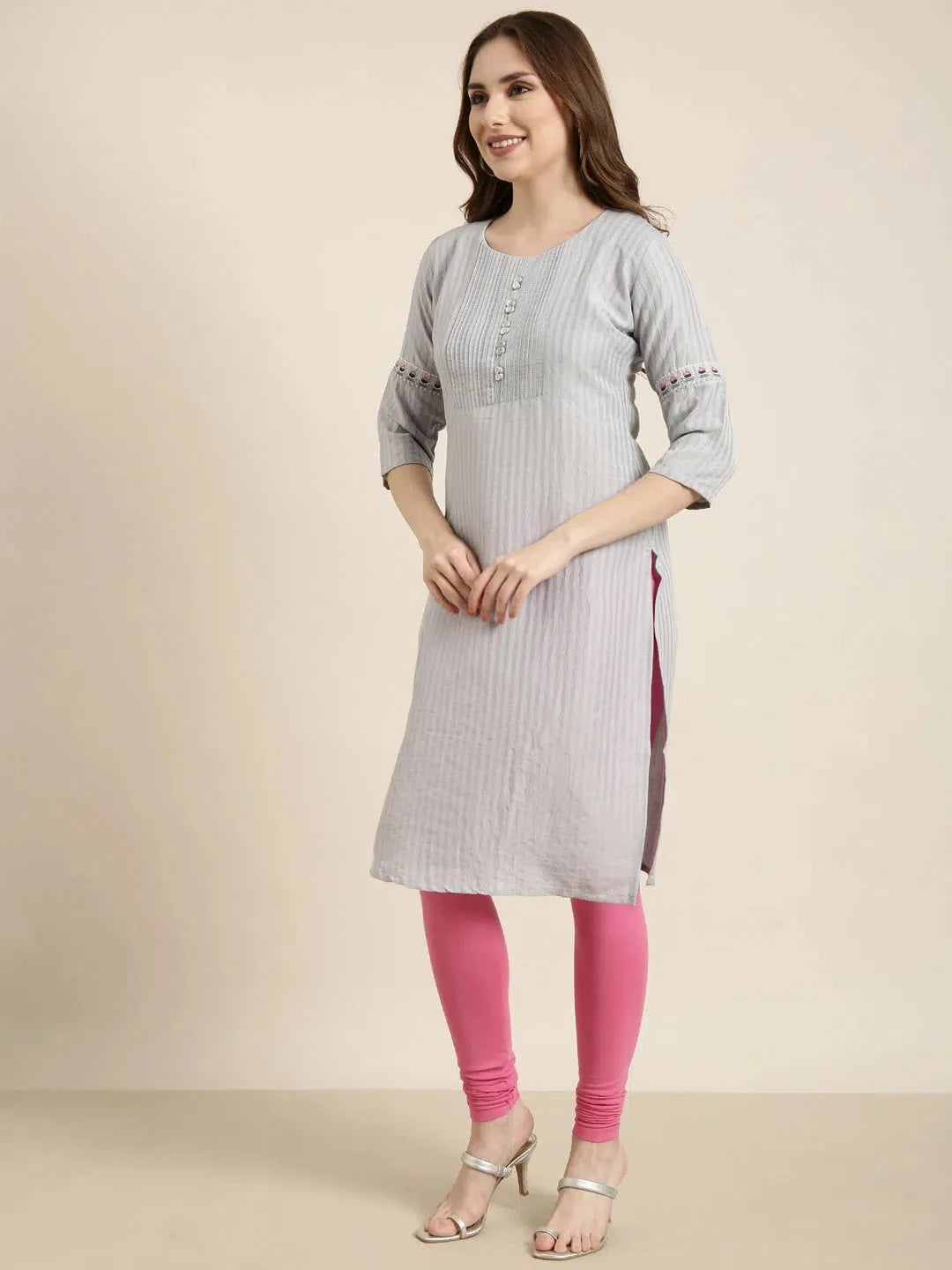 Grey Striped Cotton Kurta for Women | Stylish Indian Kurtas