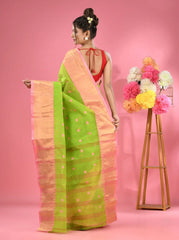 Parrot Green Pure Cotton Tant Saree With Zari Border-MA51TT43540044