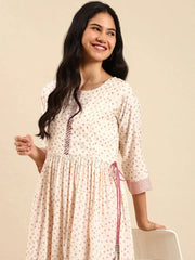Women's Cream Printed Kurta SetKC-820-Cream