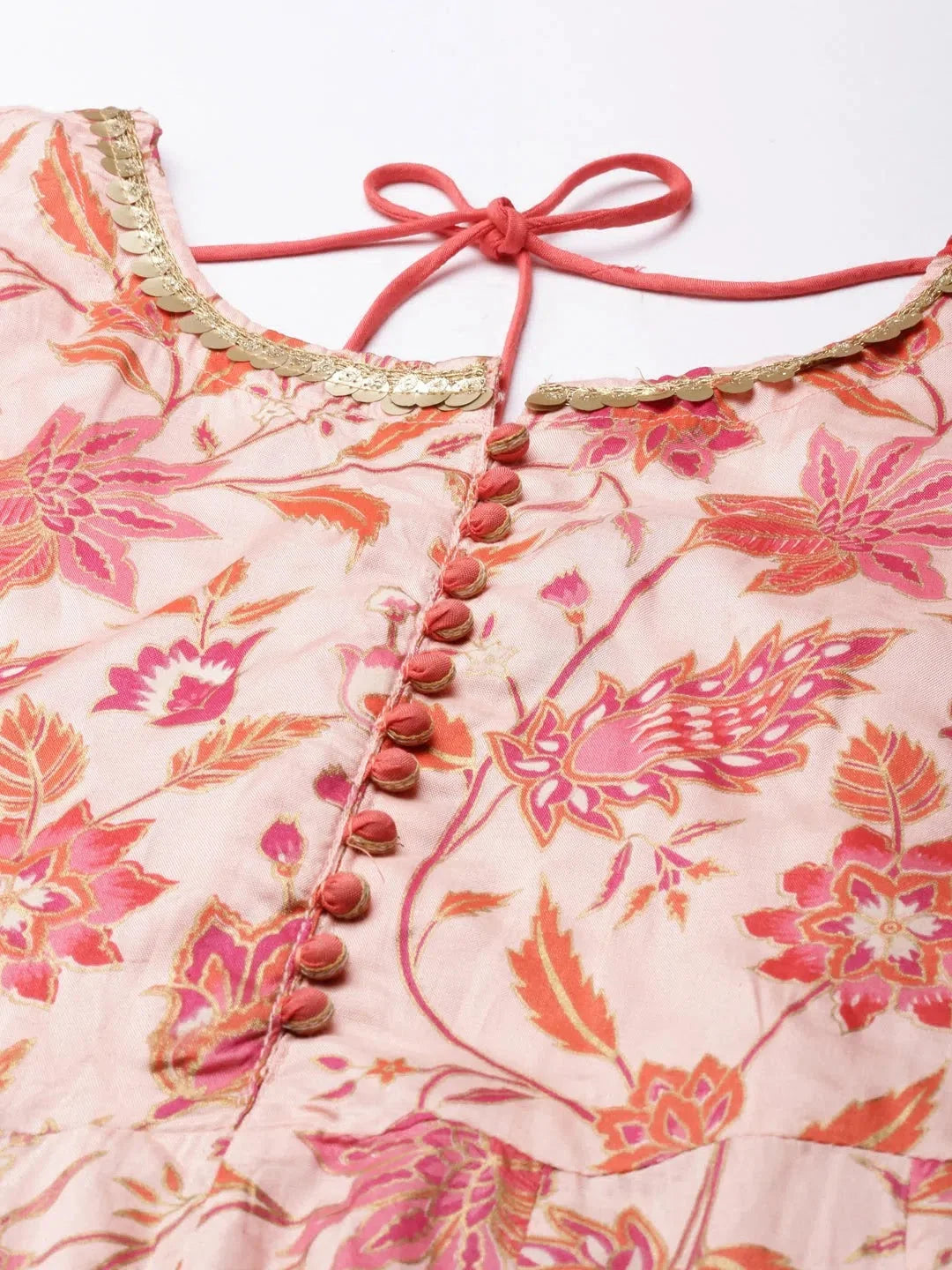 Peach Floral Anarkali Kurta - Women's Cotton Anarkali Kurti