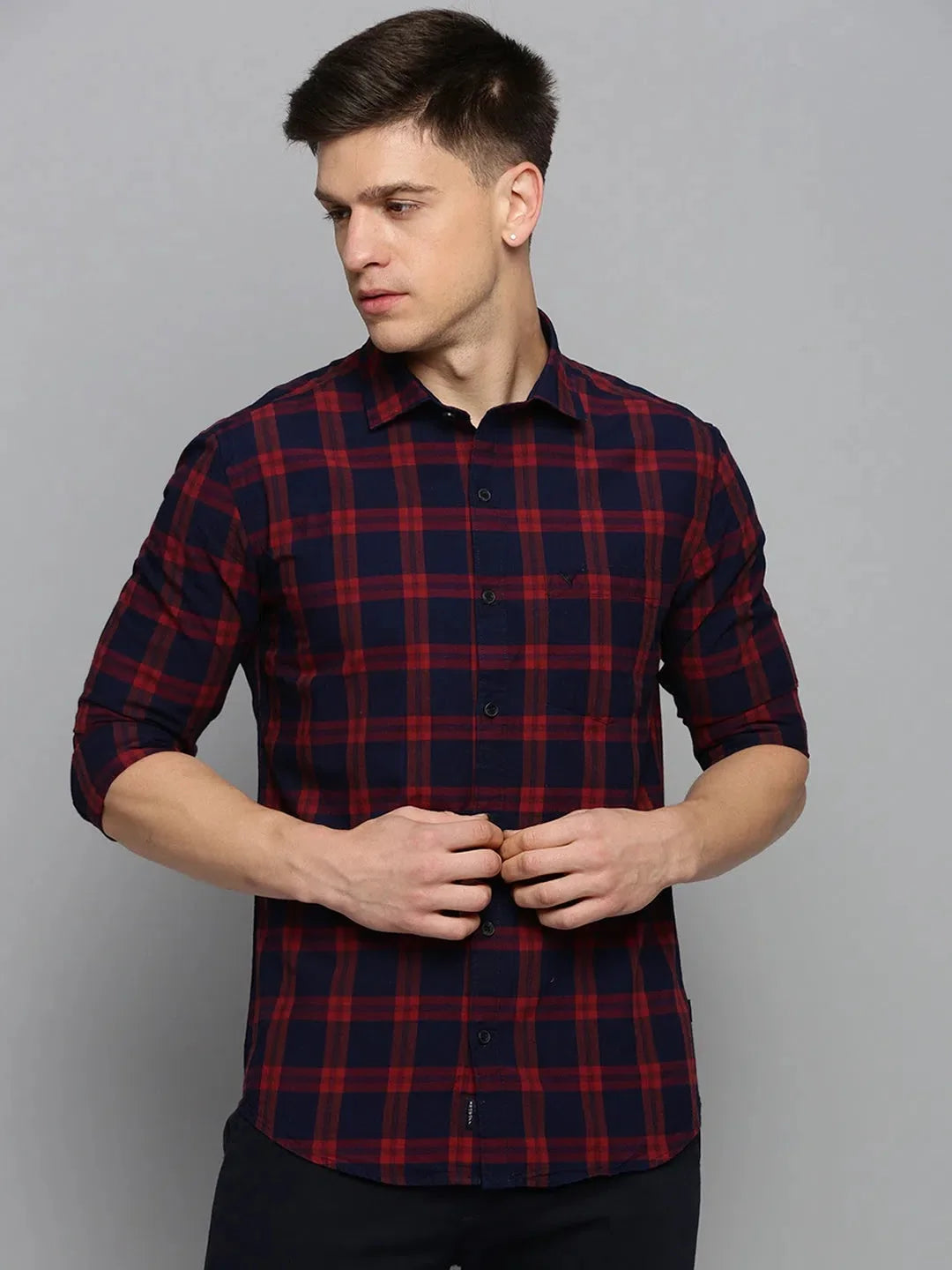 Trending Men's Navy Checked Cotton Shirt | Casual Style