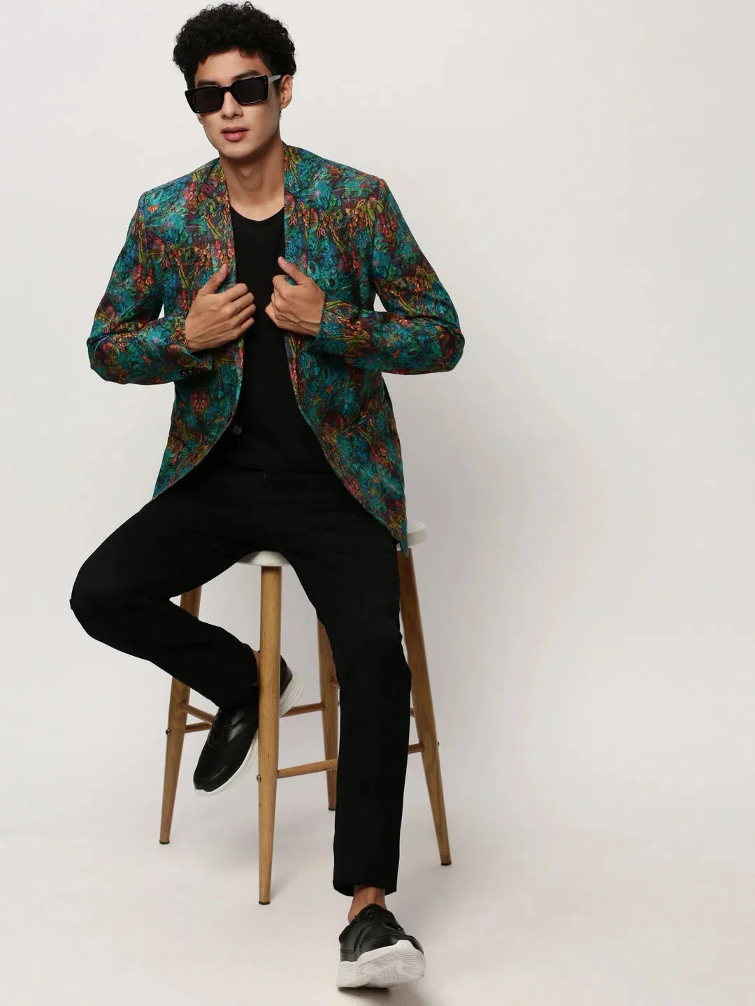 Men's Printed Nehru Jacket | Blue Indian Nehru Jackets