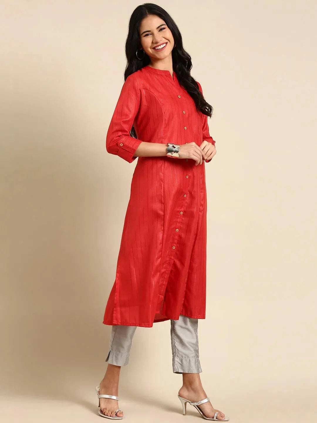 Rust Embroidered Indian Kurta - Elegant Kurtis for Women