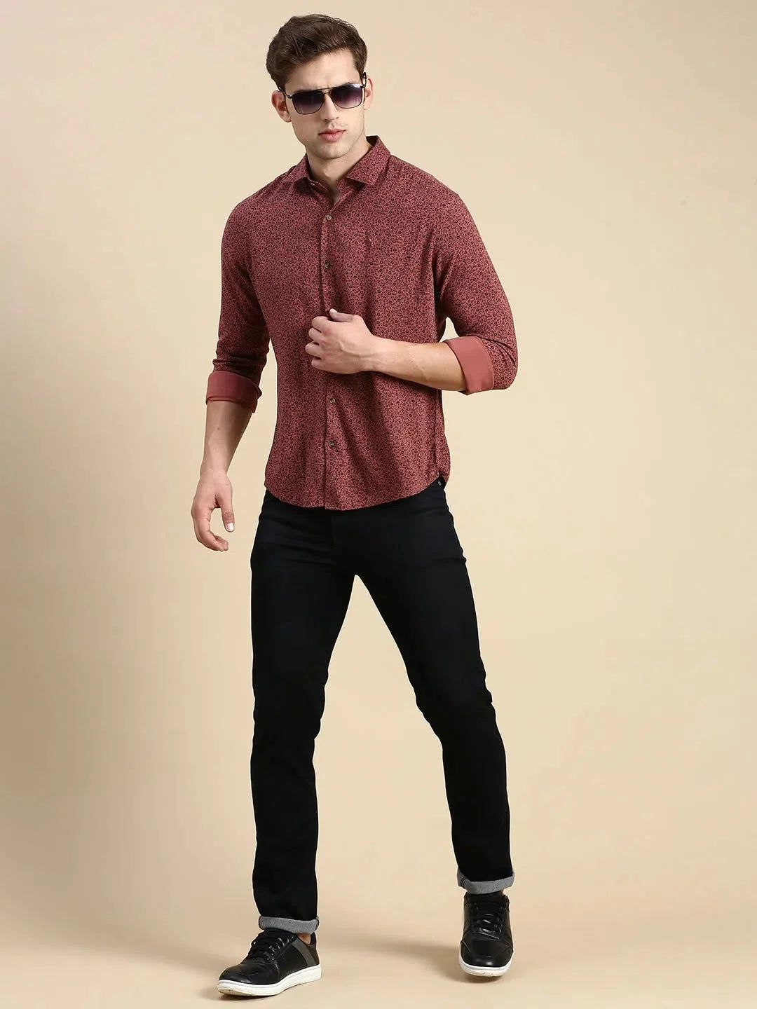 Men's Mauve Printed Cotton Shirt | Casual Shirts - DesiQlo