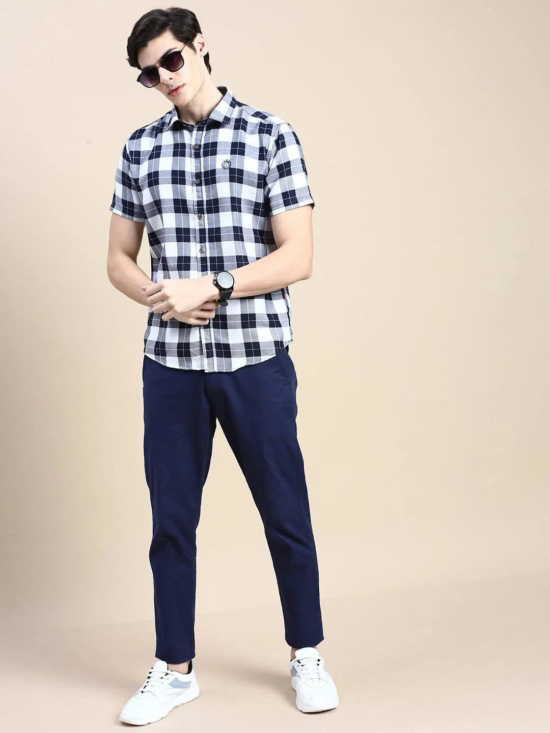 White Checked Cotton Mens Shirt | DesiQlo Casual Shirts