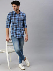 Men Blue Checked Casual Shirt-YARDCHECKS-1177-Blue