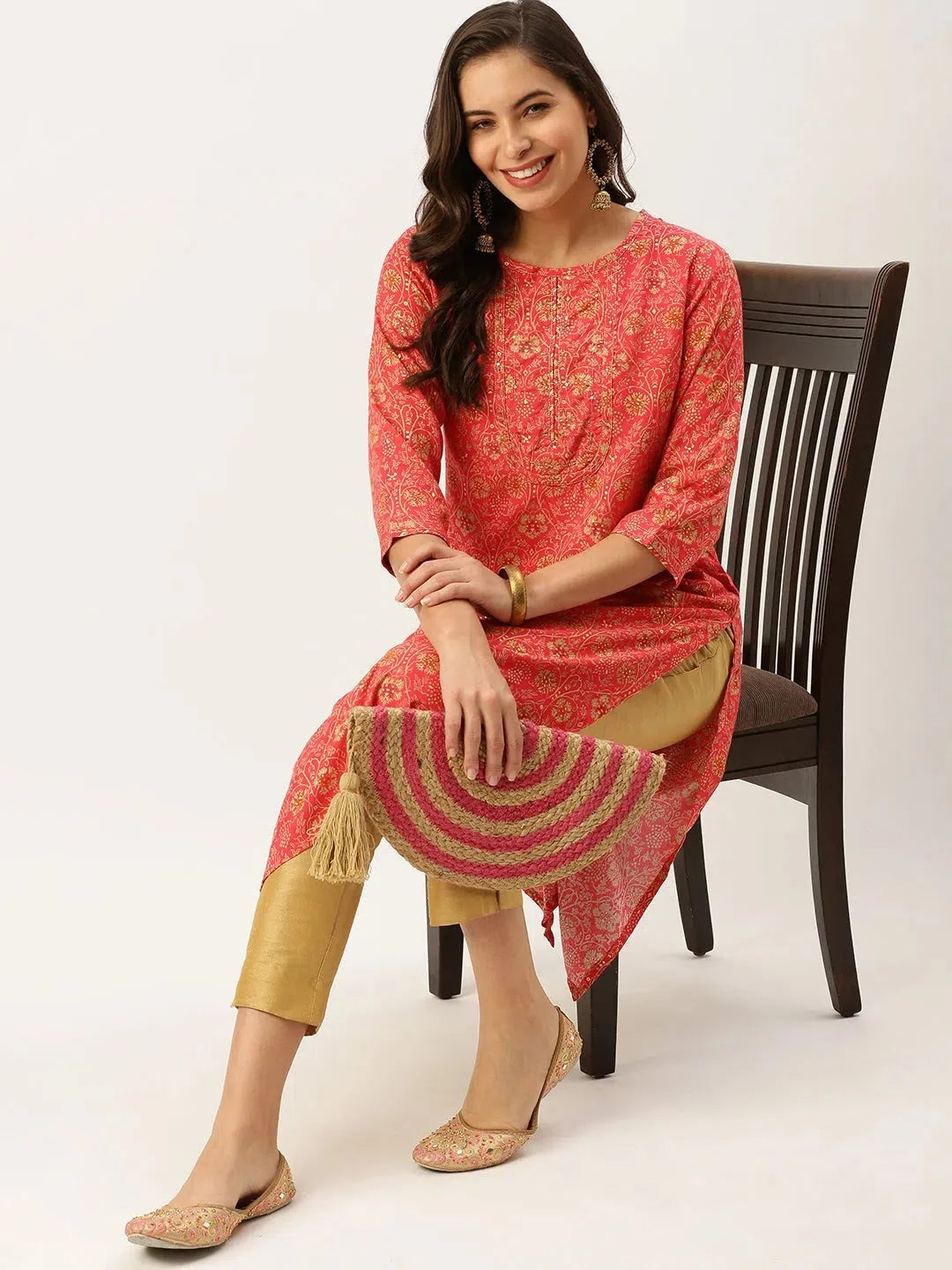 Mustard Printed Cotton Indian Kurta for Women - DesiQlo