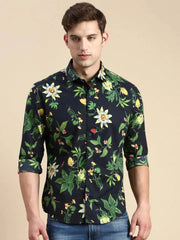 Men Navy Printed Casual Shirt-GURJANPRINT-5407-Navyblue
