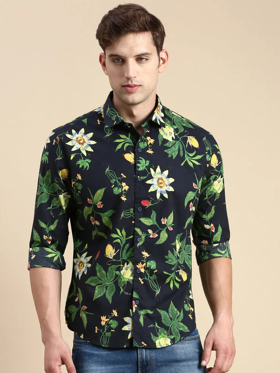 Elegant Navy Printed Mens Shirt - DesiQlo Casual Cotton Shirt