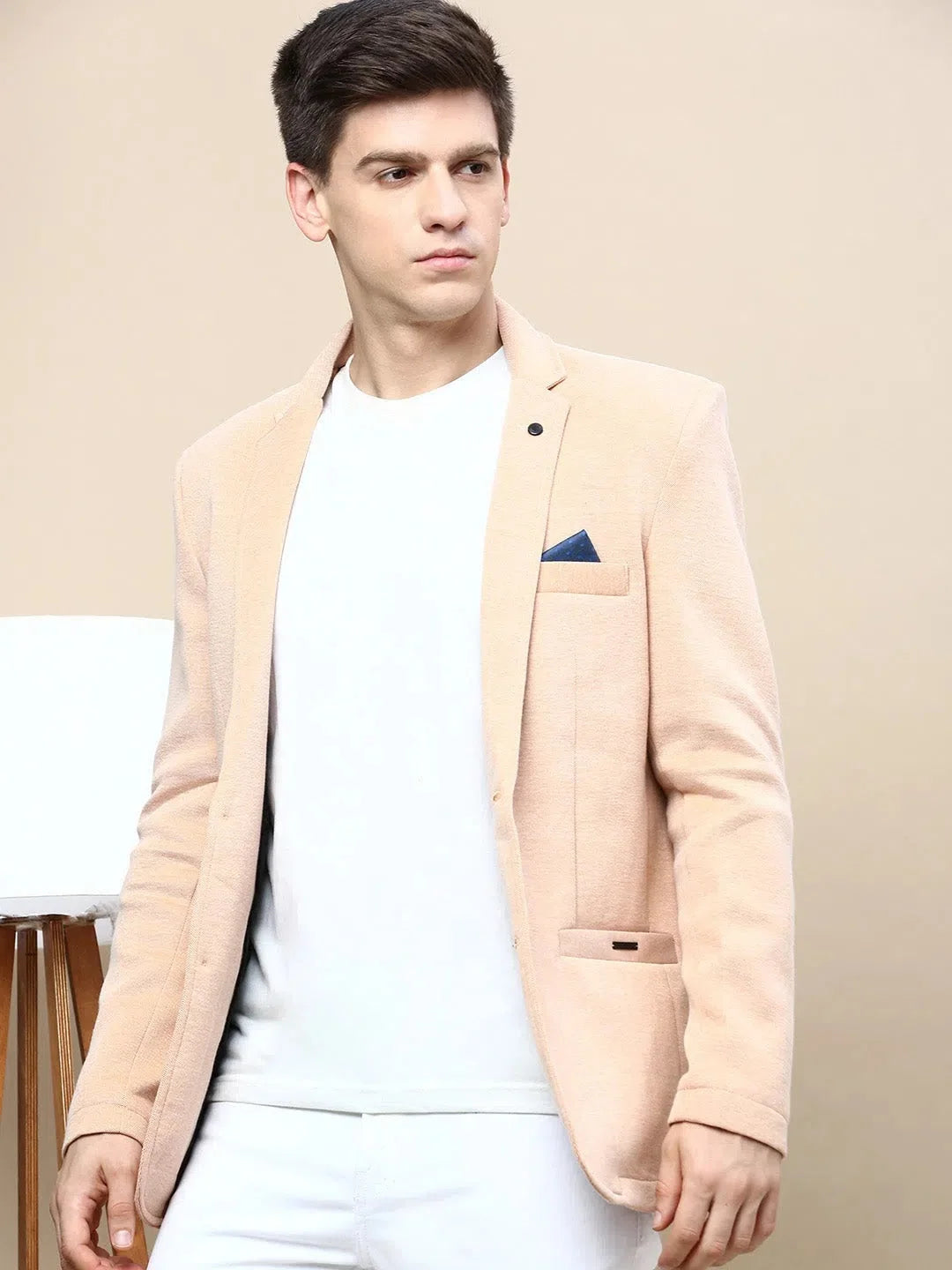 Peach Solid Nehru Jacket: Men's Cotton Casual Blazer