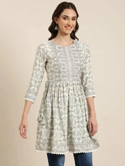 Women Off White Geometrical A-Line Kurti-GW-3420-Offwhite