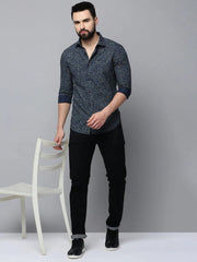 Men Navy Printed Casual Shirt-NTORQPRINT-4868-Navyblue