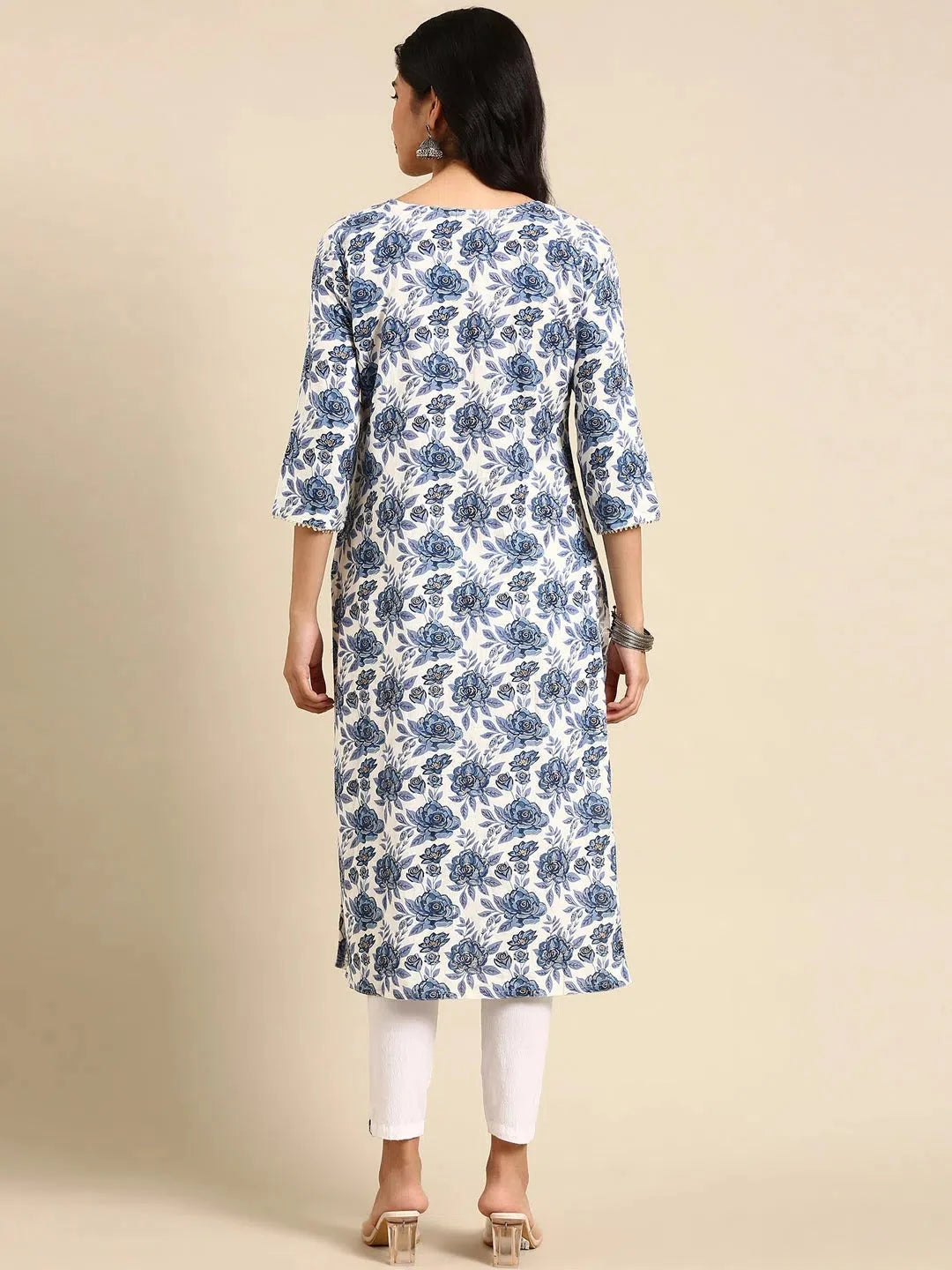 White Printed Indian Kurta for Women | Cotton Kurtis Online