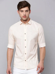 Men Cream Printed Casual Shirt-HARPERPRINT-1698-Cream