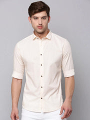 Men Cream Printed Casual Shirt-HARPERPRINT-1698-Cream