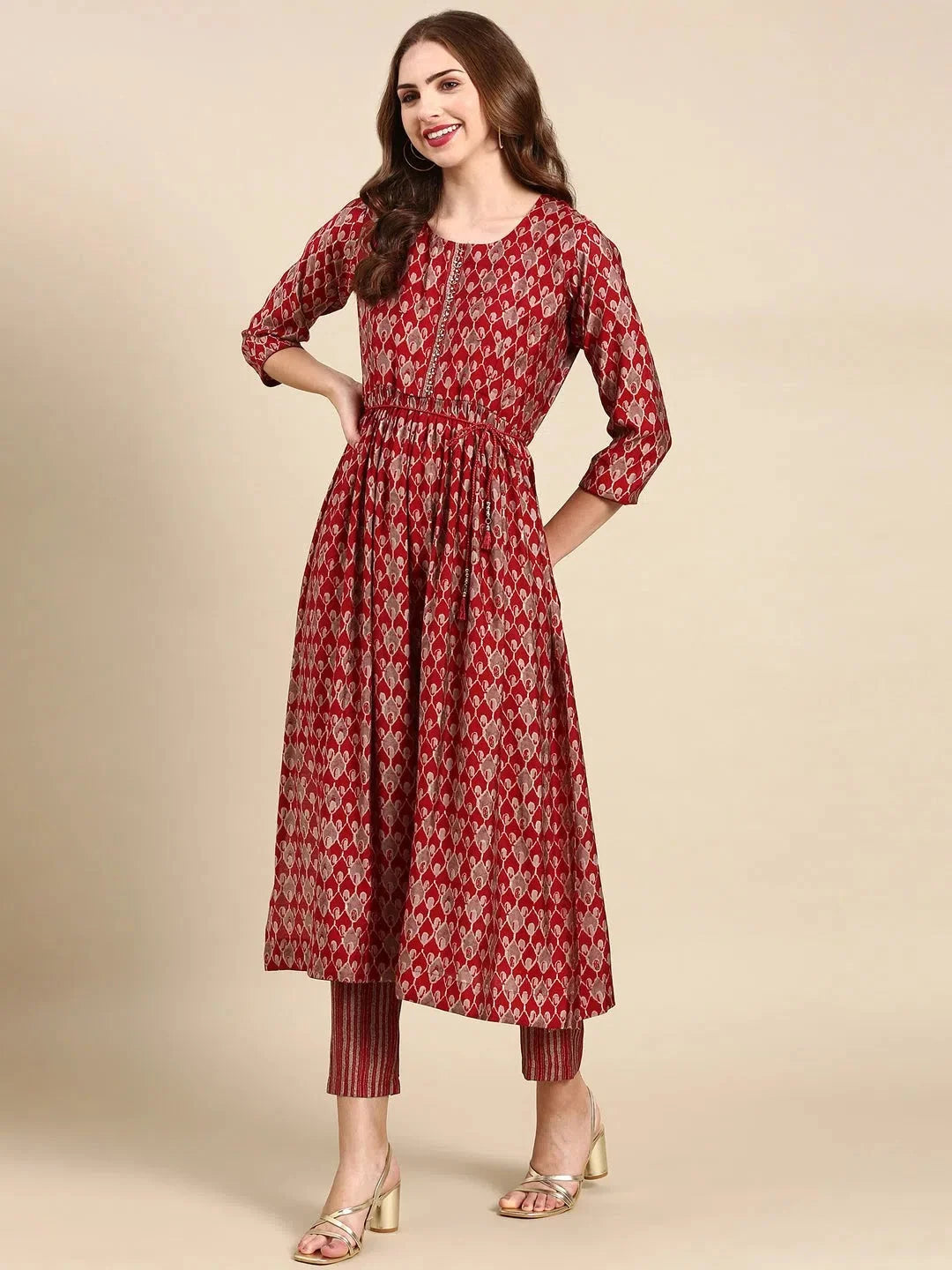 Women's Maroon Printed Kurta Set | Designer Kurta Sets
