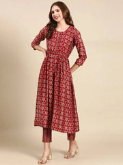 Women's Maroon Printed Kurta SetKC-991-Maroon