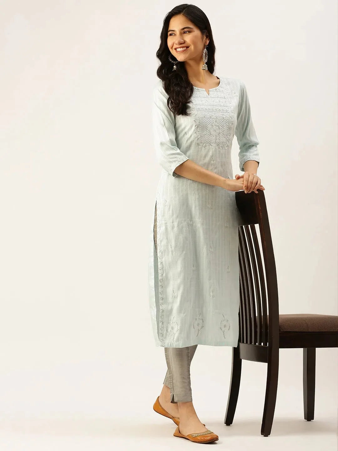 Blue Striped Cotton Indian Kurta for Women | DesiQlo