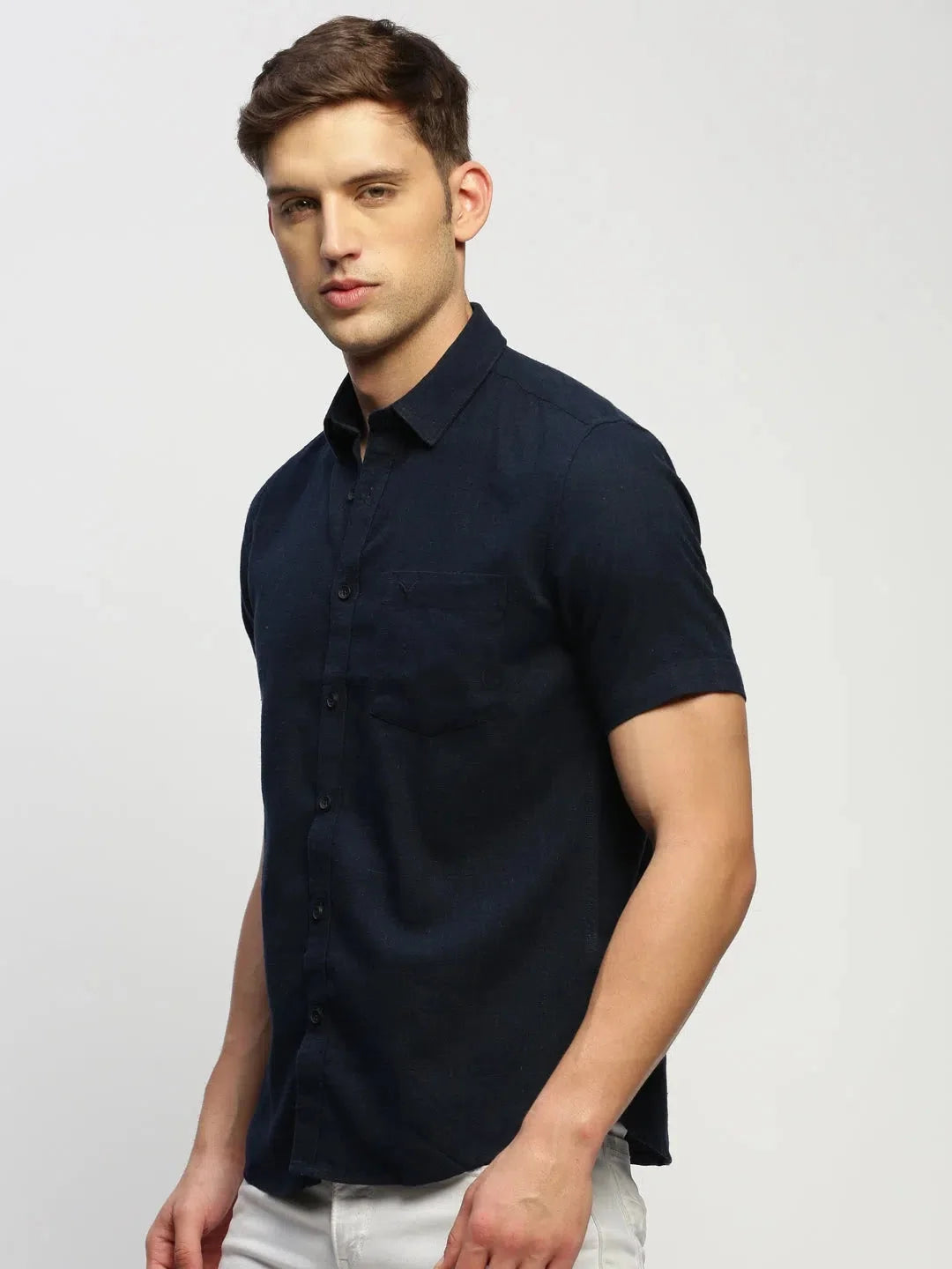 Navy Solid Mens Shirt - DesiQlo Cotton Formal Shirts