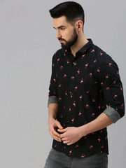 Men Black Printed Casual Shirt-GOLDENPRINT-1219-Black