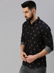 Men Black Printed Casual Shirt-GOLDENPRINT-1219-Black