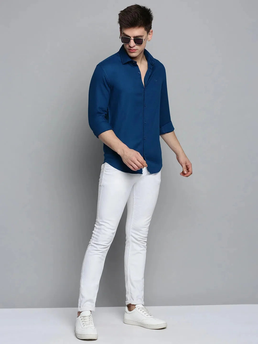 Teal Solid Mens Shirt - DesiQlo Cotton Casual Shirt