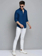 Men Blue Solid Casual Shirt-KNOXPLAIN-4493-Teal