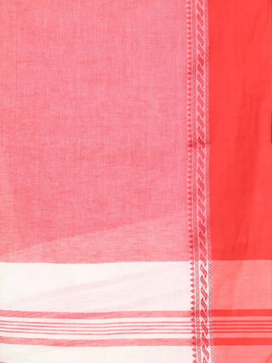 Peach Cotton Saree with Temple Border | Indian Sari