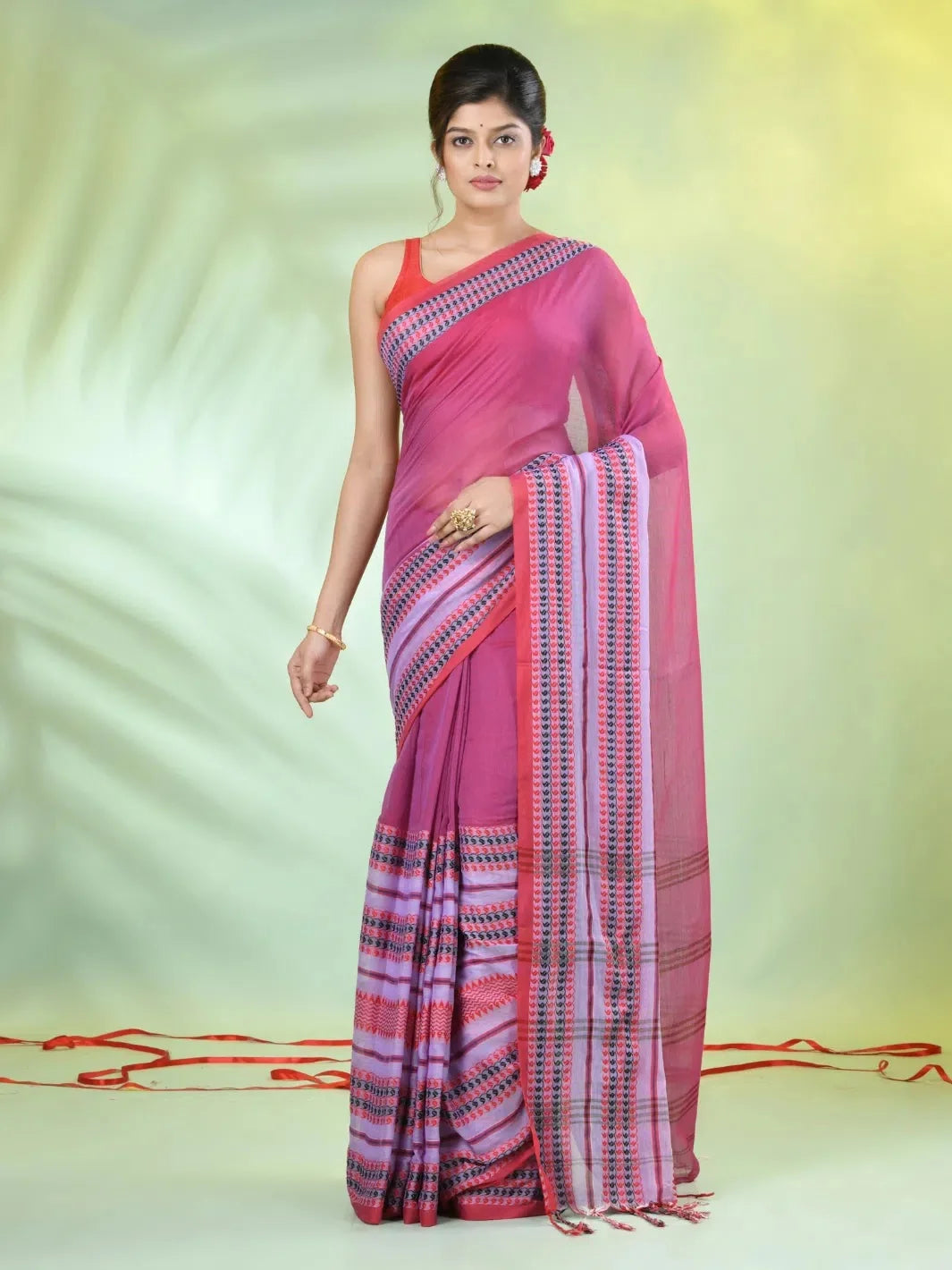 Violet Cotton Saree: Woven Nakshi Borders | Indian Sarees