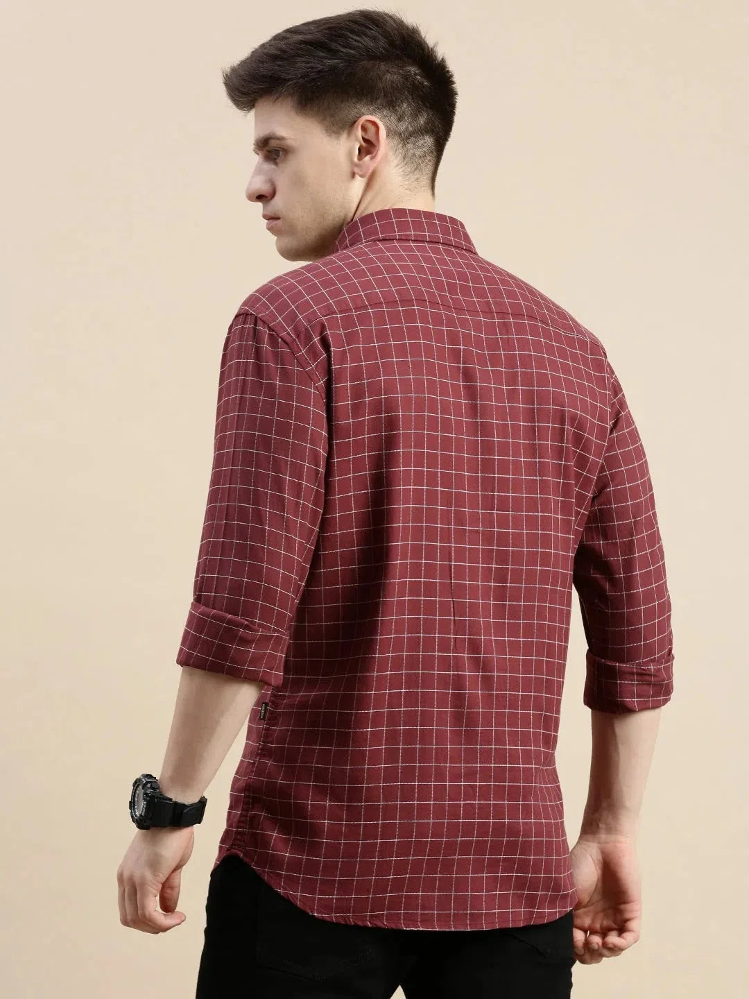 Maroon Checked Mens Shirt | Cotton Casual Shirt