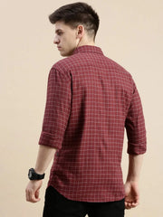 Men Maroon Checked Casual Shirt-GROVER-1120-Maroon