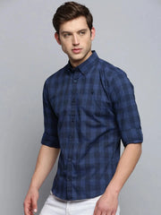 Men Navy Checked Casual Shirt-SOMNIUMCHECKS-2010-Navyblue
