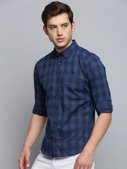 Men Navy Checked Casual Shirt-SOMNIUMCHECKS-2010-Navyblue