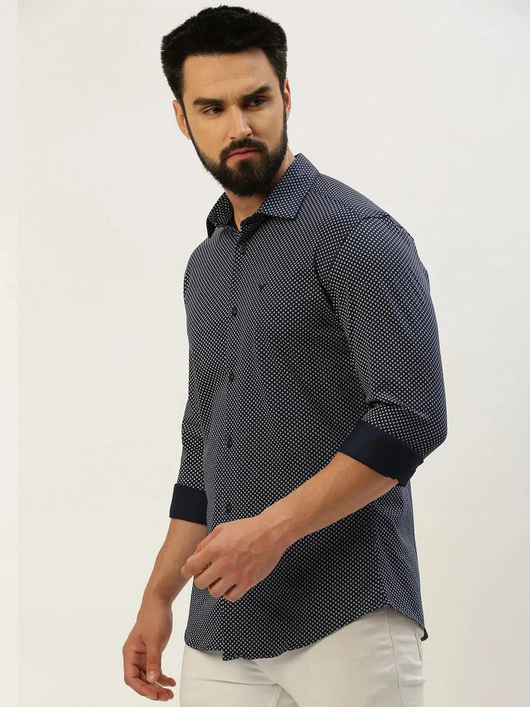 Trendy Navy Printed Mens Shirt - Cotton Casual Shirt | DesiQlo