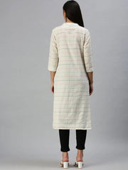 Women's Beige Checked Straight Kurta-SS371-Cream