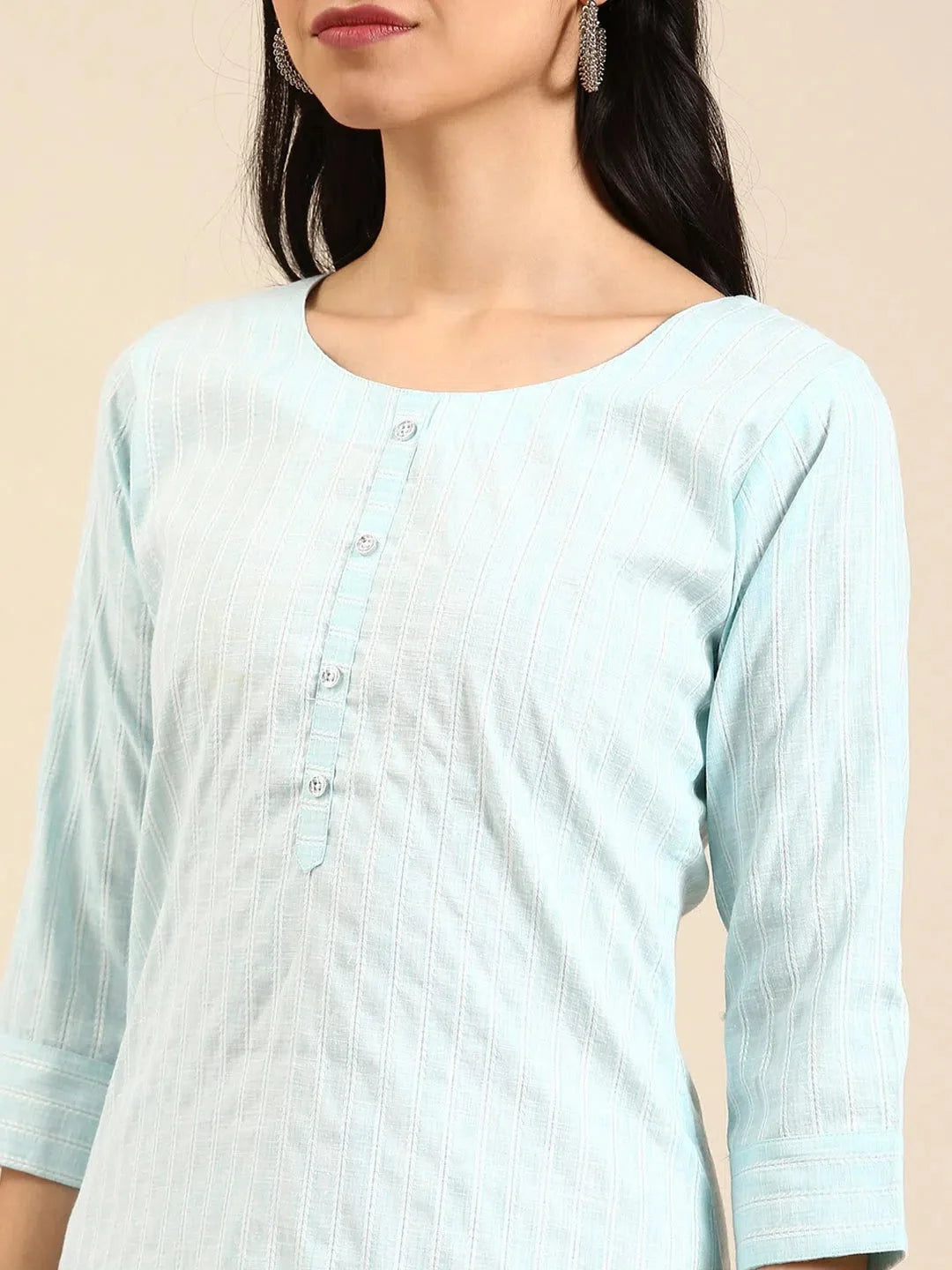 Blue Solid Cotton Kurta - Women's Casual Indian Kurta