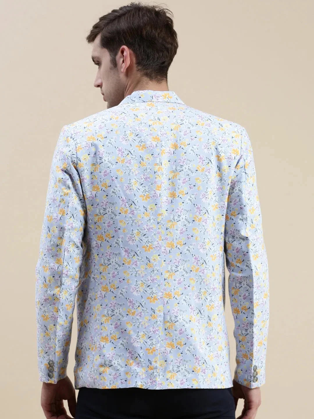 Turquoise Blue Printed Blazer | Men's Ethnic Wear - DesiQlo