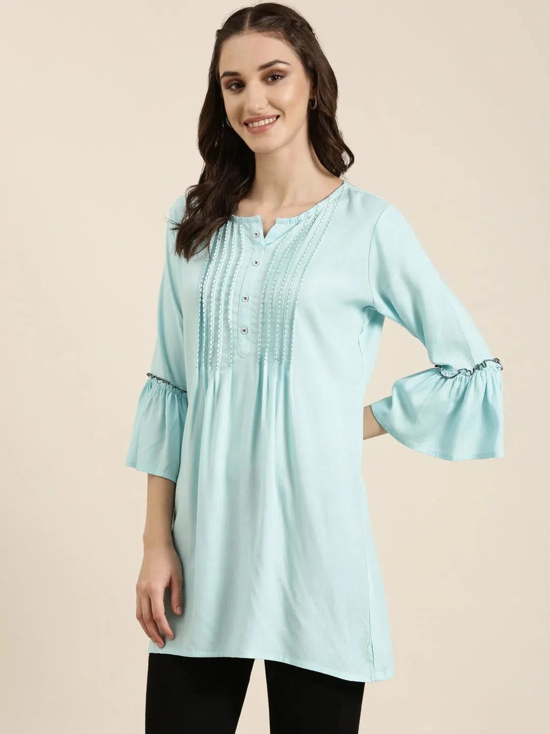 Blue Solid A-Line Kurti - Comfortable Indian Kurta for Ladies