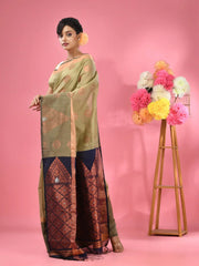 Ecru Cotton Blend Handwoven Saree With Nakshi Designs-MA51BCT431380015