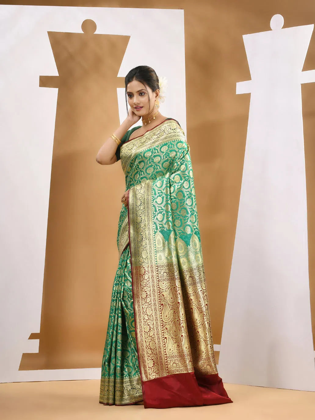 Green Banarasi Saree - Zari Woven Indian Sari