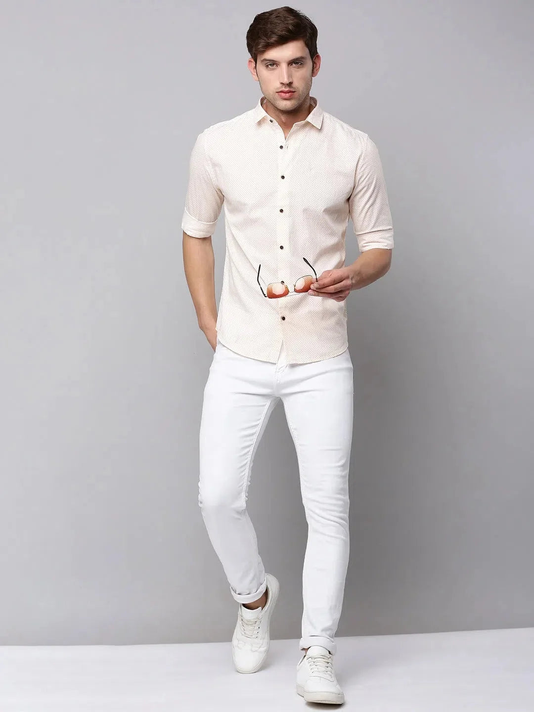 Trending Cream Printed Mens Shirt - Casual Cotton Shirt | DesiQlo
