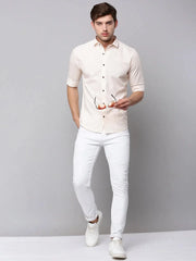 Men Cream Printed Casual Shirt-HARPERPRINT-1698-Cream