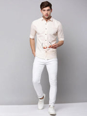 Men Cream Printed Casual Shirt-HARPERPRINT-1698-Cream