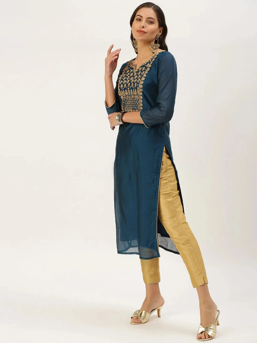Teal Embellished Indian Kurtis - Stylish Women's Kurtas Online