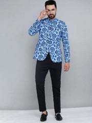 Men Blue Printed Blazer-SOBLZ-269-Blue